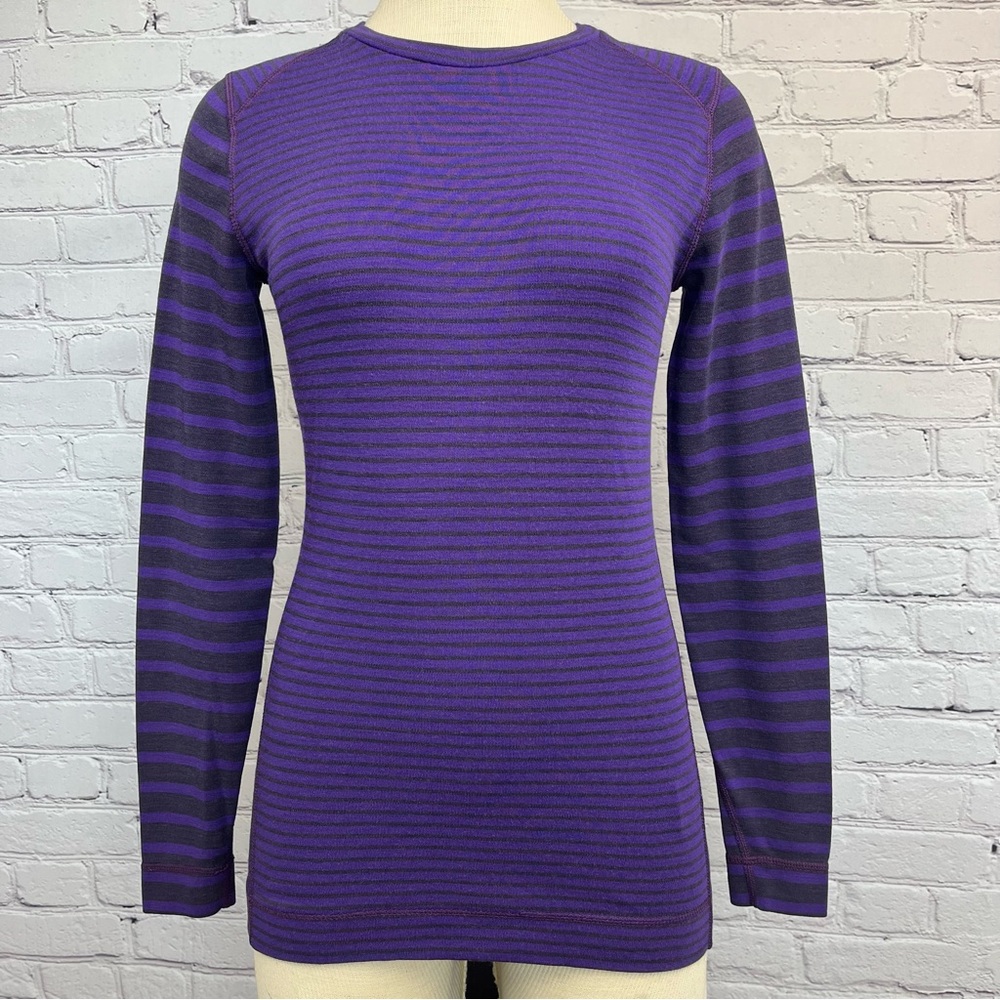 Smartwool NTS 250 Women's Long Sleeve Top Purple/Black Striped Long Sleeve Tee